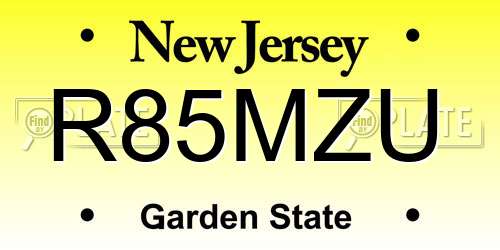 R85MZU New Jersey License Plate