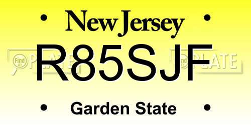 R85SJF New Jersey License Plate