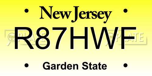 R87HWF New Jersey License Plate