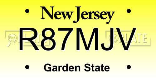 R87MJV New Jersey License Plate