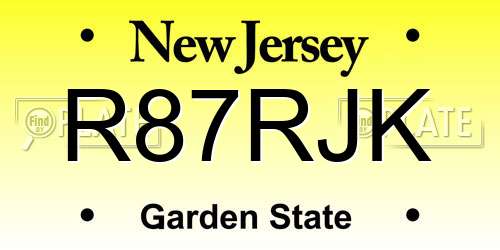 R87RJK New Jersey License Plate