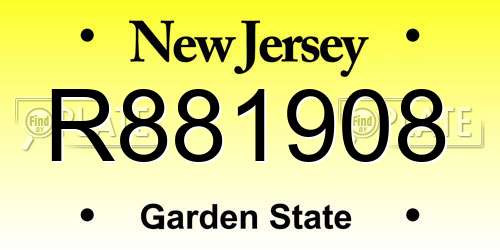 R881908 New Jersey License Plate