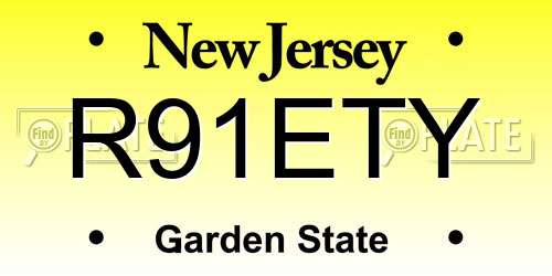 R91ETY New Jersey License Plate