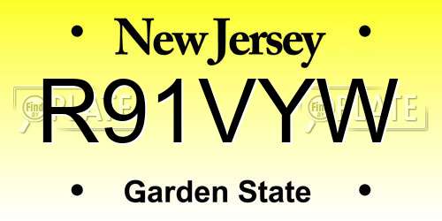 R91VYW New Jersey License Plate