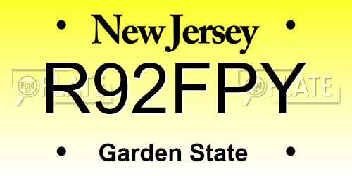 R92FPY New Jersey License Plate