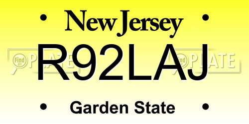 R92LAJ New Jersey License Plate