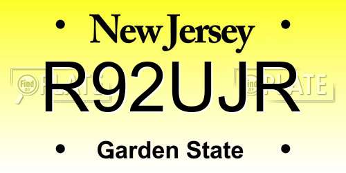 R92UJR New Jersey License Plate