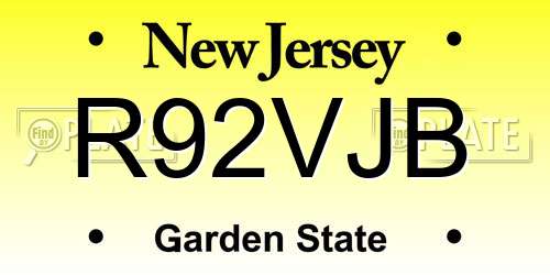 R92VJB New Jersey License Plate
