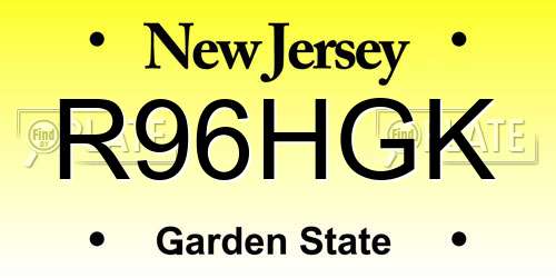 R96HGK New Jersey License Plate