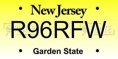 R96RFW New Jersey License Plate