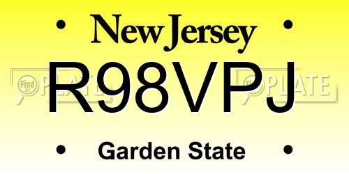 R98VPJ New Jersey License Plate
