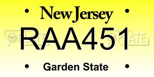 RAA451 New Jersey License Plate