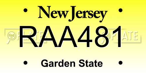 RAA481 New Jersey License Plate