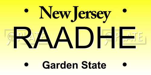 RAADHE New Jersey License Plate