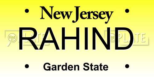 RAHIND New Jersey License Plate