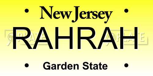 RAHRAH New Jersey License Plate