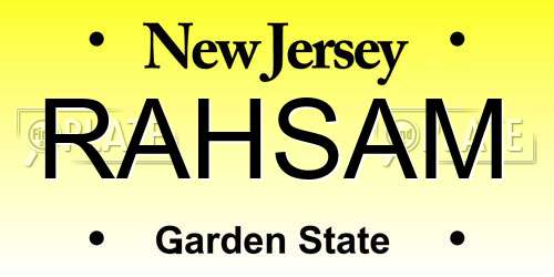 RAHSAM New Jersey License Plate