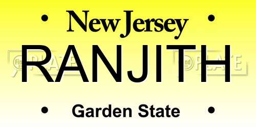 RANJITH New Jersey License Plate