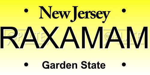 RAXAMAM New Jersey License Plate