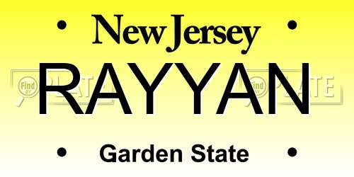 RAYYAN New Jersey License Plate
