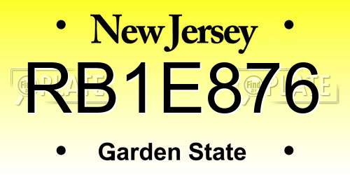 RB1E876 New Jersey License Plate