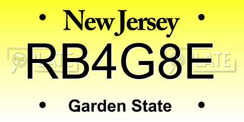 RB4G8E New Jersey License Plate