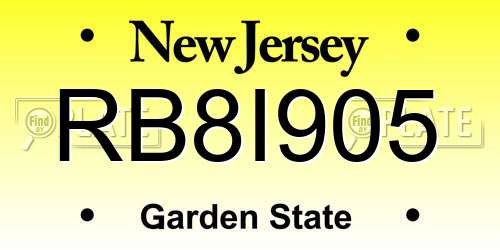 RB8I905 New Jersey License Plate
