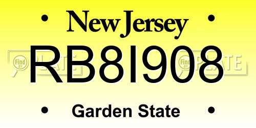 RB8I908 New Jersey License Plate