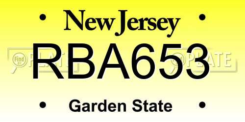 RBA653 New Jersey License Plate