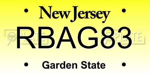 RBAG83 New Jersey License Plate