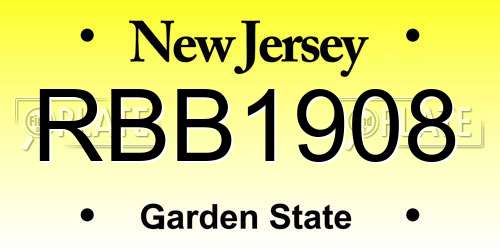 RBB1908 New Jersey License Plate