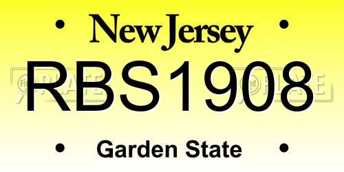 RBS1908 New Jersey License Plate