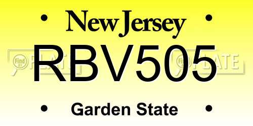 RBV505 New Jersey License Plate