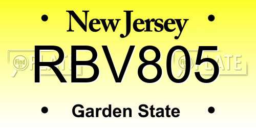 RBV805 New Jersey License Plate