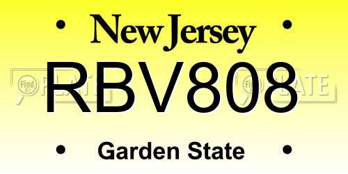 RBV808 New Jersey License Plate