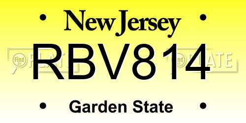 RBV814 New Jersey License Plate