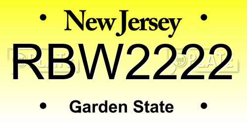 RBW2222 New Jersey License Plate