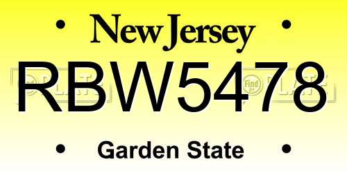 RBW5478 New Jersey License Plate