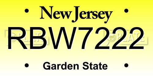 RBW7222 New Jersey License Plate