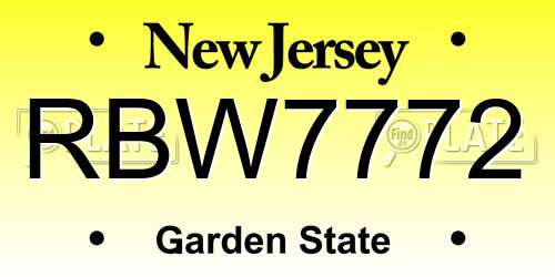 RBW7772 New Jersey License Plate