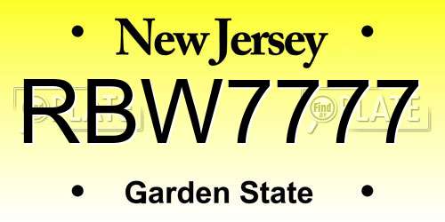 RBW7777 New Jersey License Plate