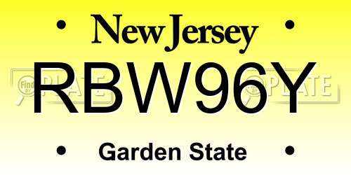 RBW96Y New Jersey License Plate