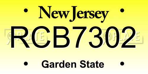 RCB7302 New Jersey License Plate