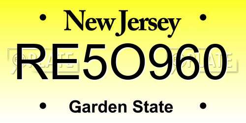 RE5O960 New Jersey License Plate