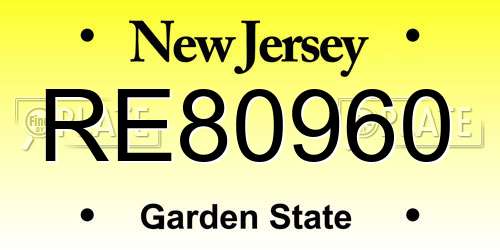 RE80960 New Jersey License Plate