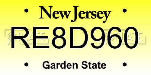 RE8D960 New Jersey License Plate