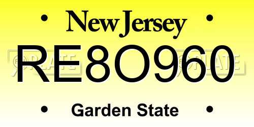 RE8O960 New Jersey License Plate
