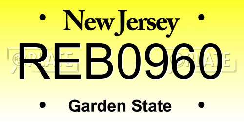REB0960 New Jersey License Plate
