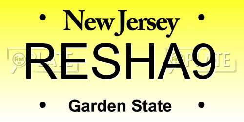 RESHA9 New Jersey License Plate