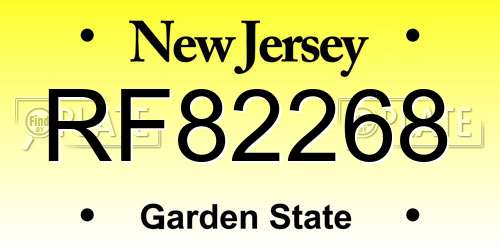 RF82268 New Jersey License Plate